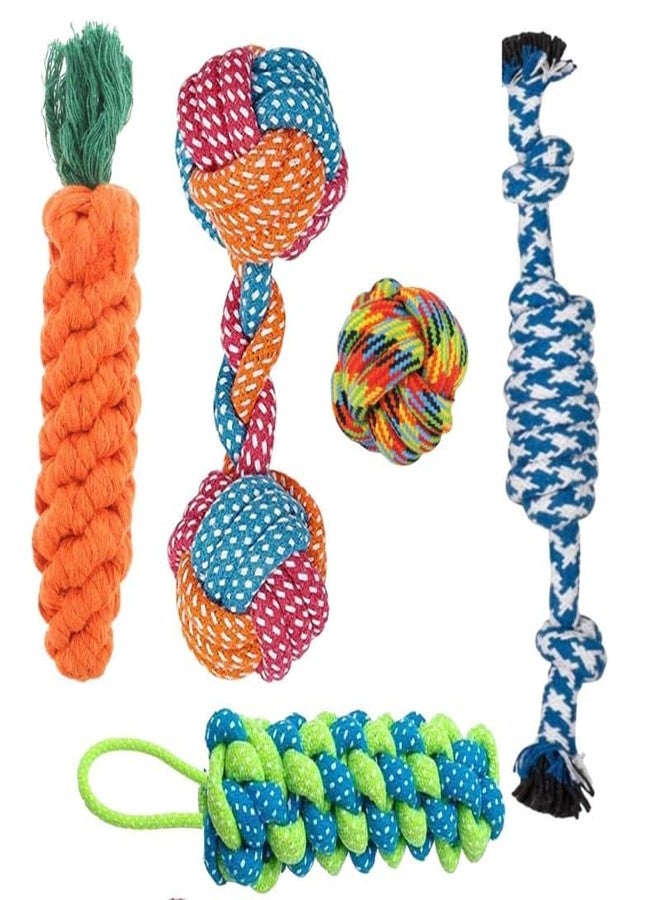 KittuPet لعبة حبل للكلاب من كيتو بيت، لعبة مضغ للجراء لتدريب التسنين - ألعاب تفاعلية للكلاب مصنوعة من القطن الطبيعي، لتنظيف الأسنان، لعبة شد الحبل متينة، هدية عيد ميلاد، عبوة من 5 قطع صغيرة الحجم - Image 1